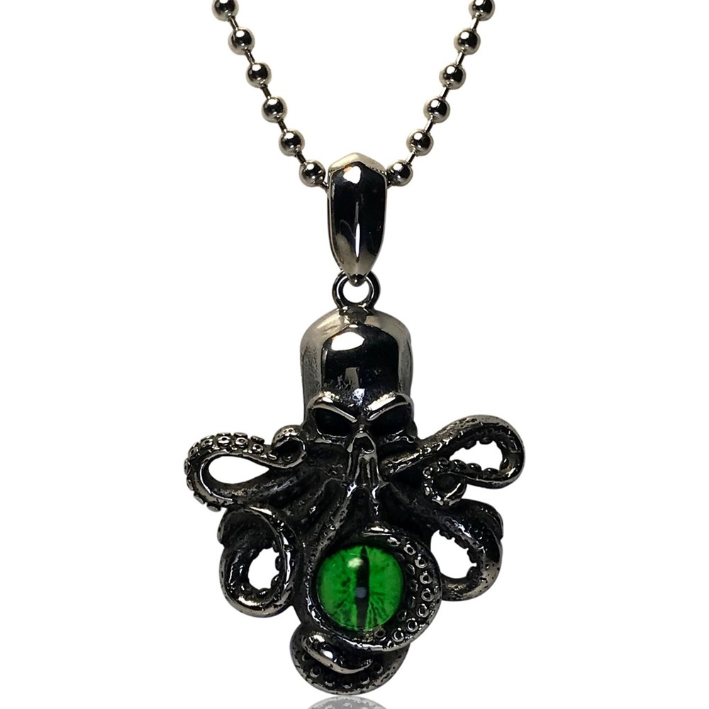 Gothic Punk Green Dragon Eye Skull Octopus Kraken Ocean Necklace